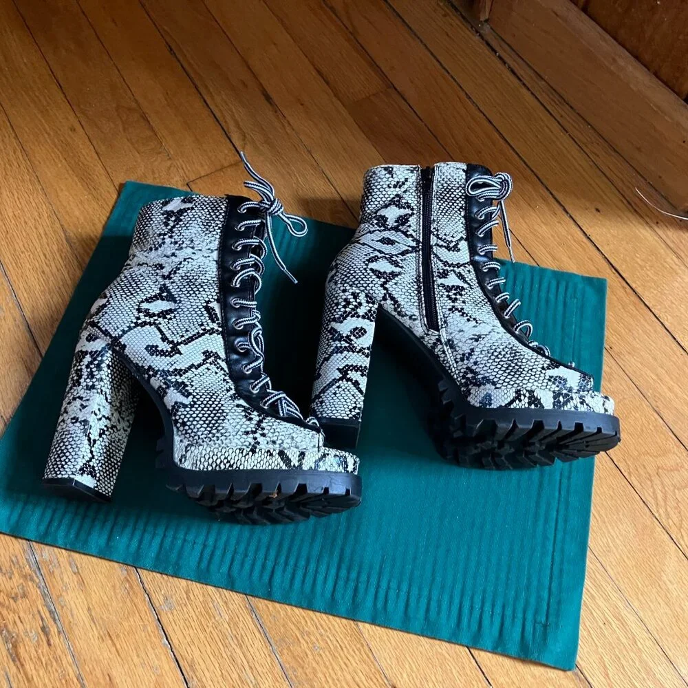 Reptile Print Platform Peep Toe Bootie